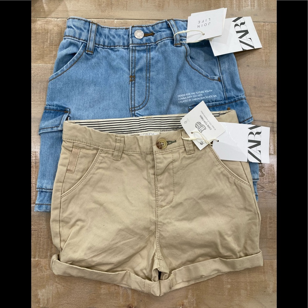 Zara set of kids baby boy denim and khaki shorts new with tags 18-24